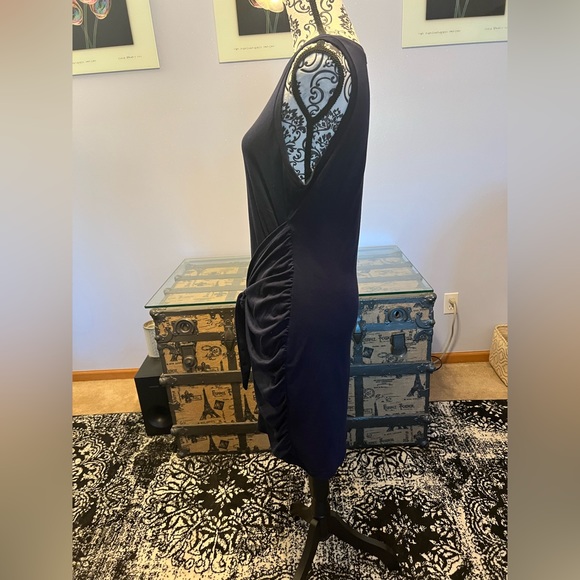Navy Faux Wrap Dress- Instantly Slimming- NWOT- Size Large - Picture 3 of 7